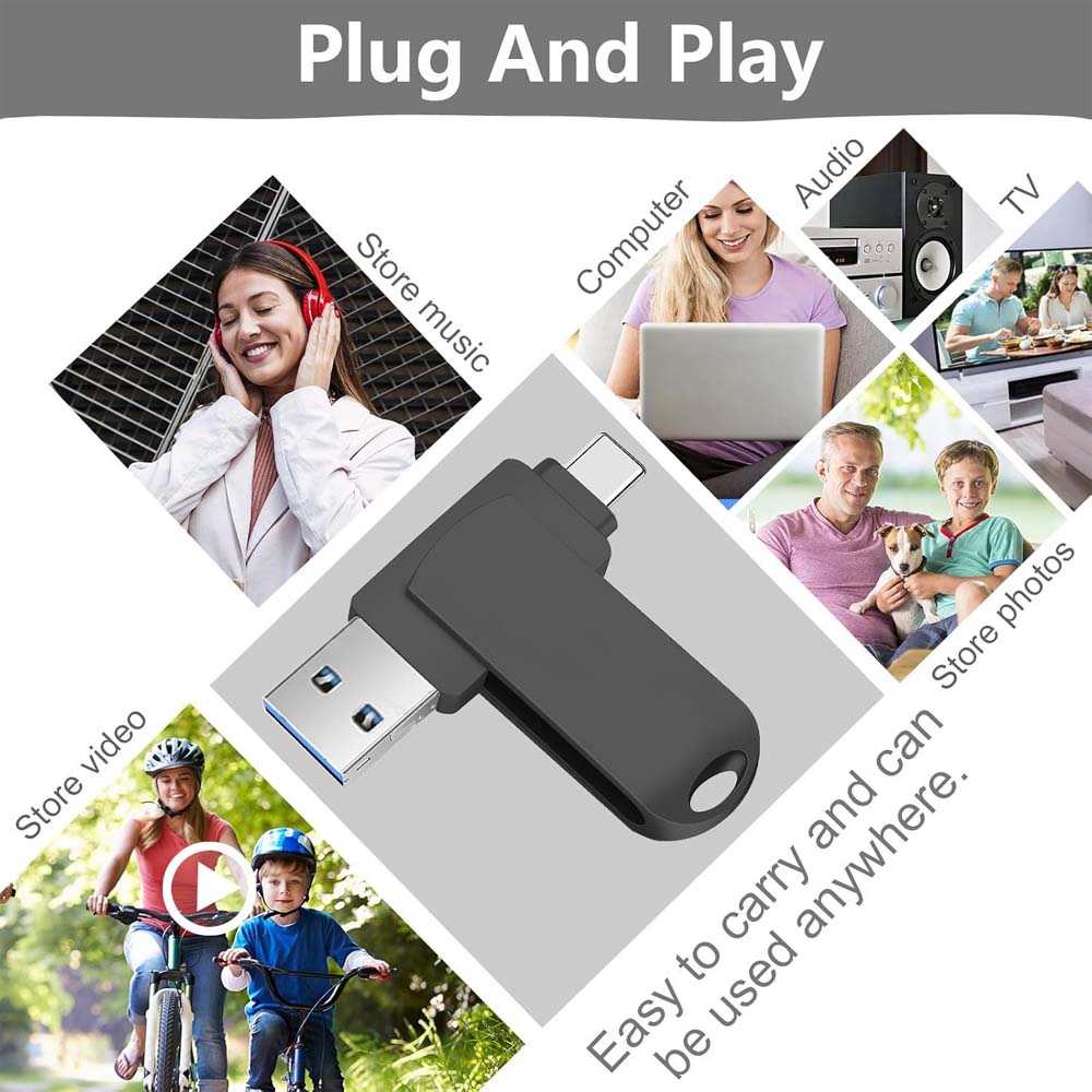 32GB USB-C Flash Drive - 170MB/s High-Speed Multi-Port Memory Stick for Android, Tablets, PCs & Phones (Black) Image