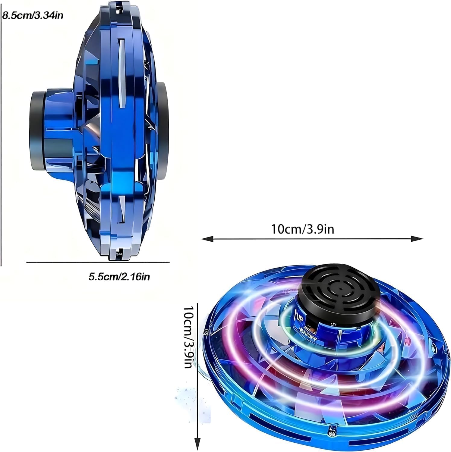 UFO Hand Controlled Mini Drone LED flying fidget spinner with 360° rotation. USB rechargeable toy for boys & girls. Image