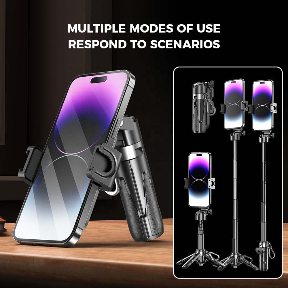 P15T Mini Selfie Stick Tripod - Extendable Phone Stand with Wireless Remote for Android & iPhone Vlogging, Portable Travel Tripod Image