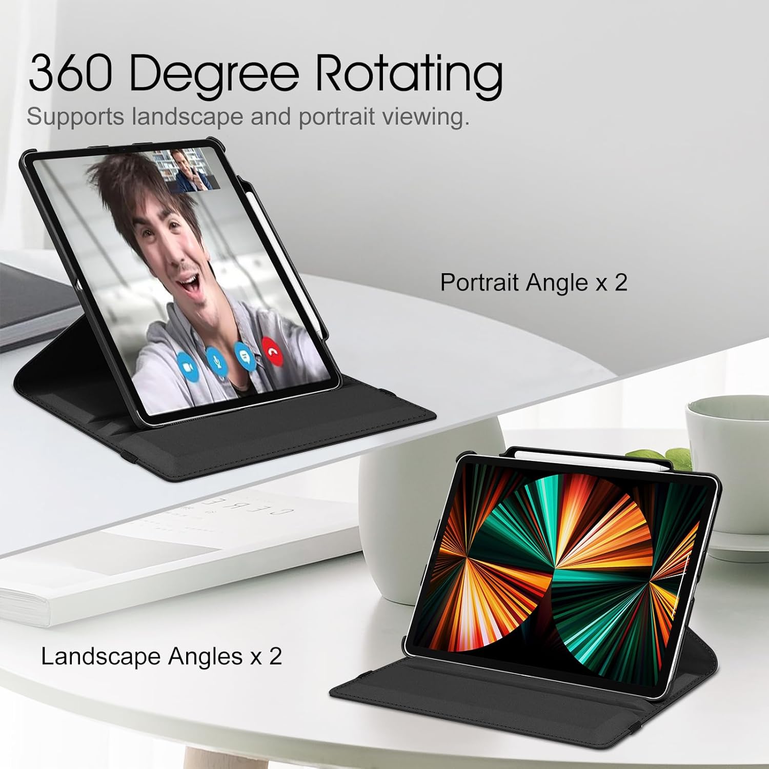 360° Rotating Case for iPad Pro 12.9" (2018-2022) - Auto Sleep/Wake Cover with Pencil Holder & Multi-Angle Stand ( Multi Colour) Image