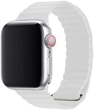 44mm/42mm Leather Strap Watch Band with Adjustable Magnetic Closure – White Image