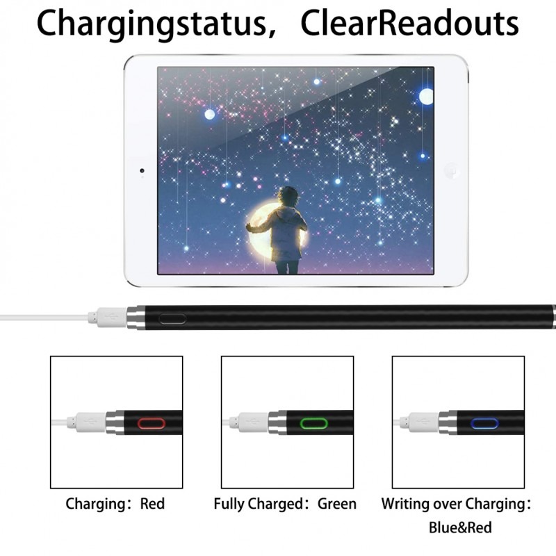 Digital Active Stylus Pen - Compatible with iPad, iPhone & Android, Palm Rejection, Precision Drawing & Writing (Black) Image