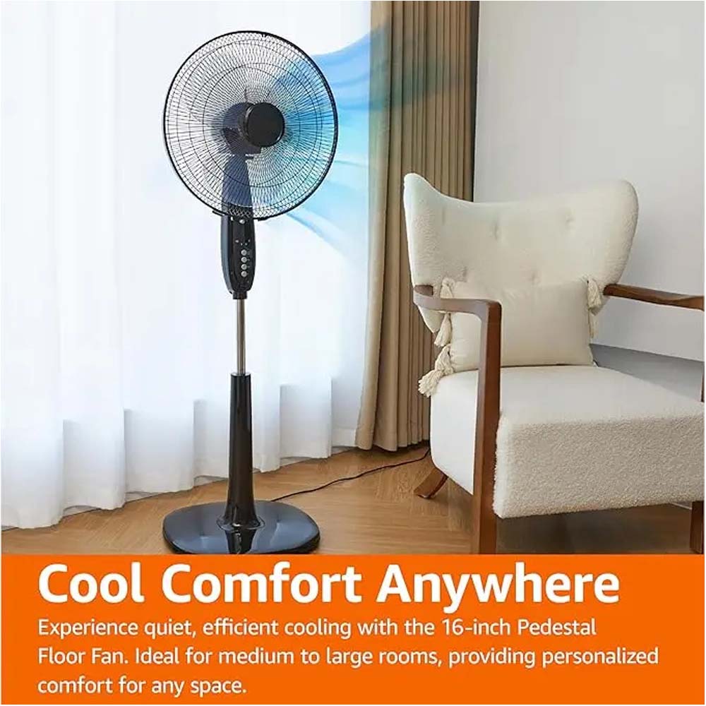 MSF-1672R 16" Luxury Stand Fan - Remote Control, 5-Speed, Silent Operation, Elegant Design for Home/Office (Multi-Colour) Image