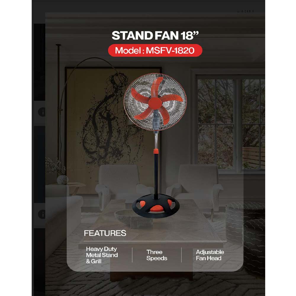 MSFV-1820 18" Luxury Stand Fan - 5-Speed Remote Control, Ultra-Quiet 25dB, Adjustable Height for Home/Office Image