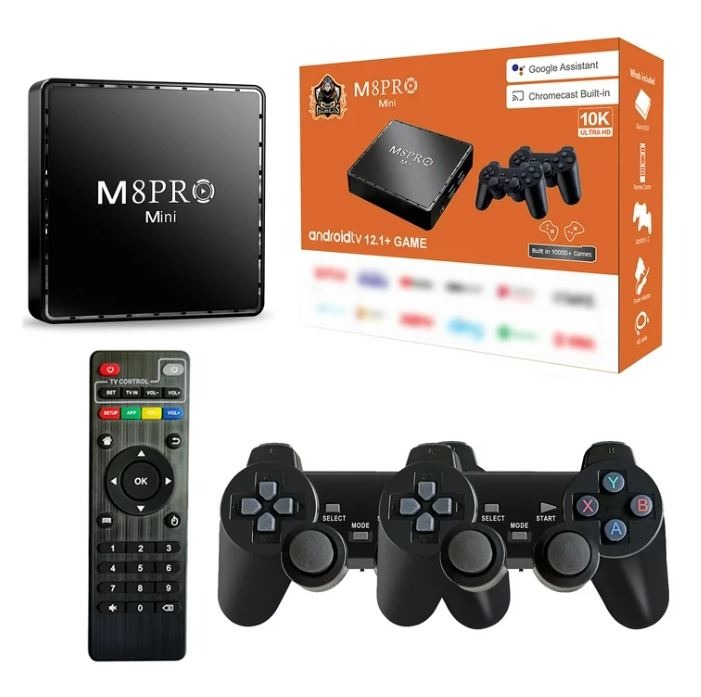 M8 Pro Mini Game TV Box – 64GB HD Retro Game Console with 2.4G Wireless Gamepad, Android 12 Dual System Set-Top Box Image