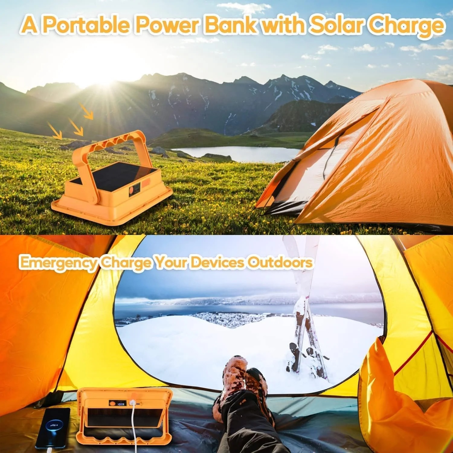 Rechargeable Solar LED Light - 4 Lighting Modes, Adjustable Color Temperature, 264 LEDs, Emergency Flashing, Portable Spotlight Image