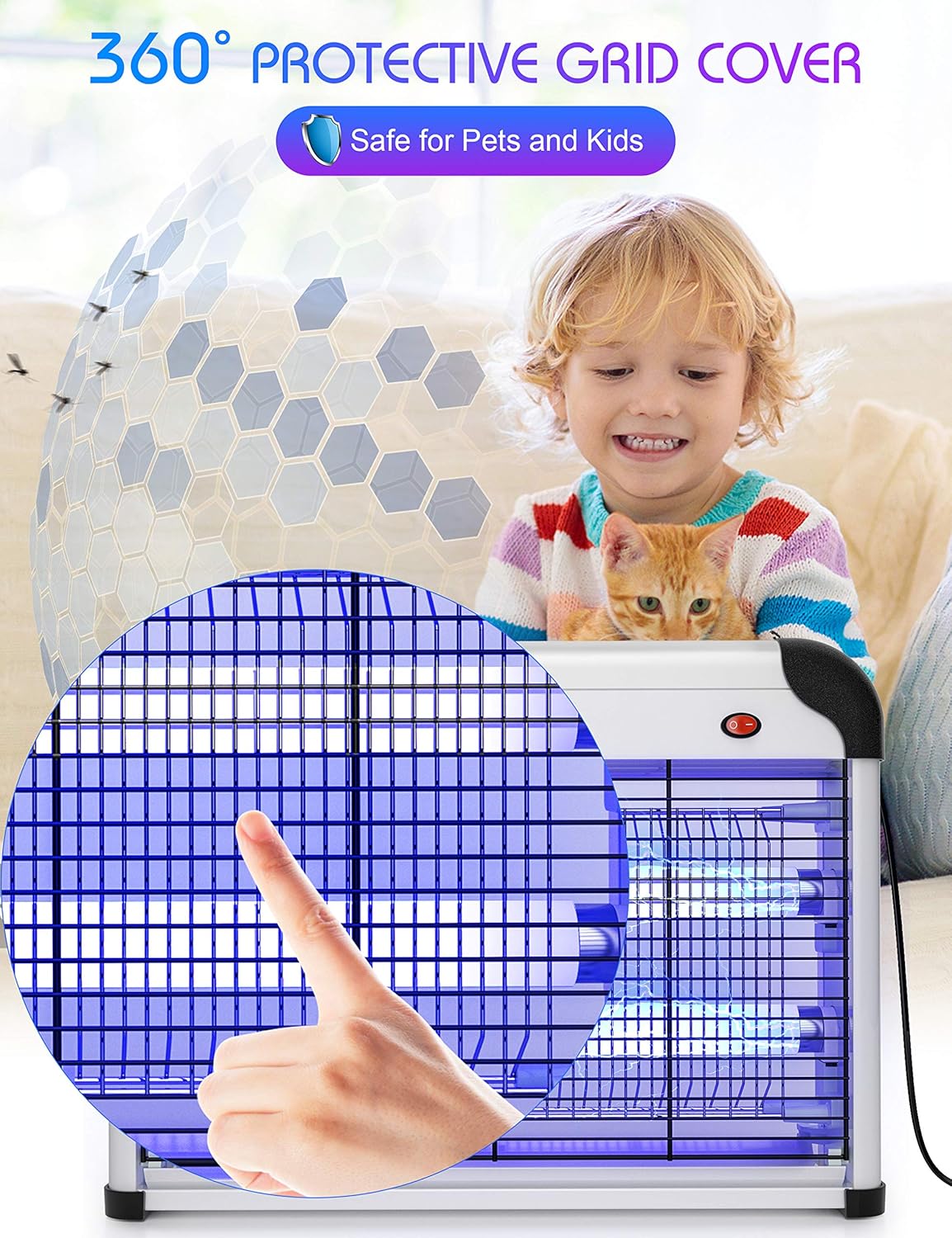 Electric Bug Zapper - 20W UV Mosquito Killer, 2800V Grid, Plug-in Hanging Indoor Insect Trap for Mosquitoes, Flies, Moths Image