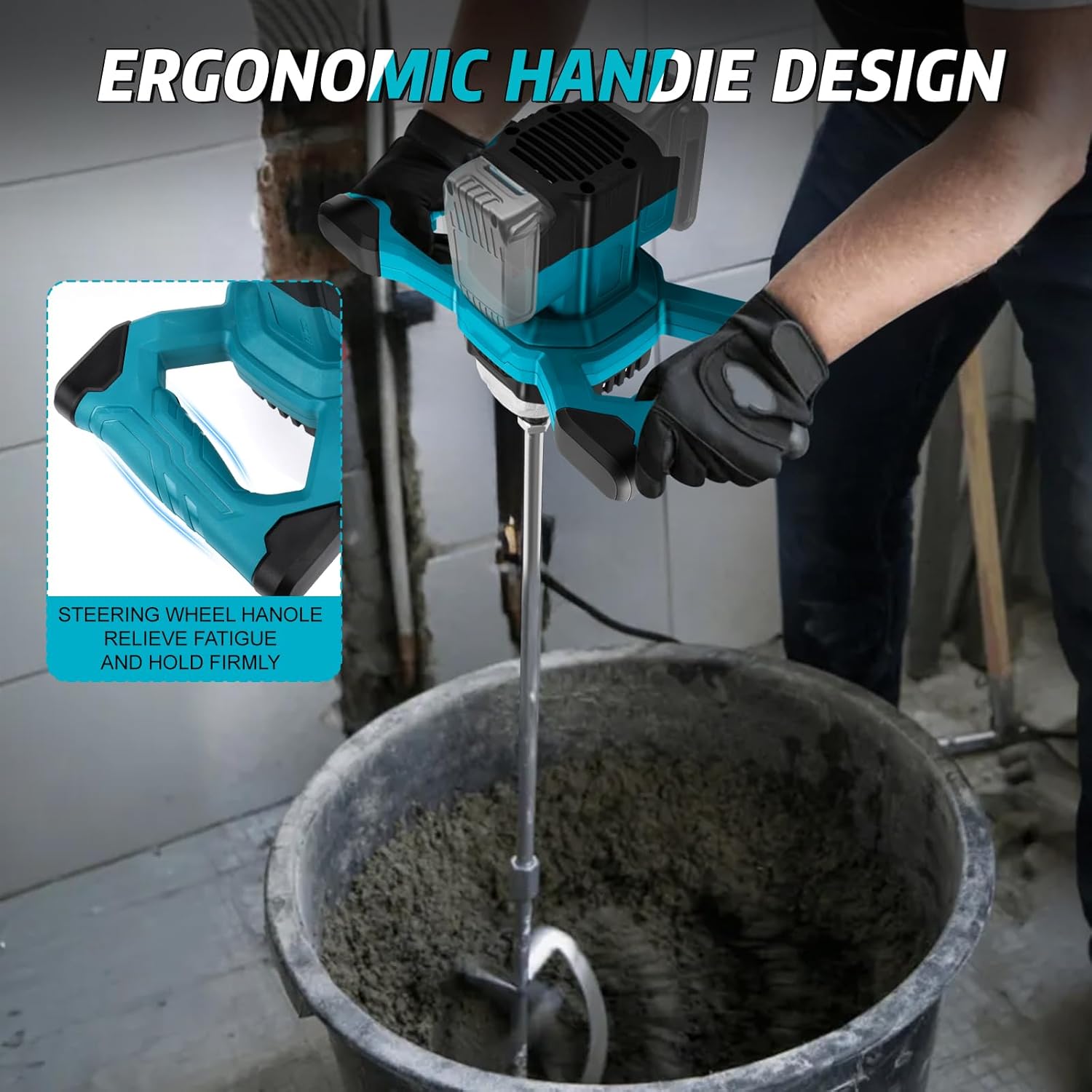 Cordless Paint & Mortar Mixer - 6-Speed 680RPM w/ 2 Rods for Concrete, Thinset & Paints Image