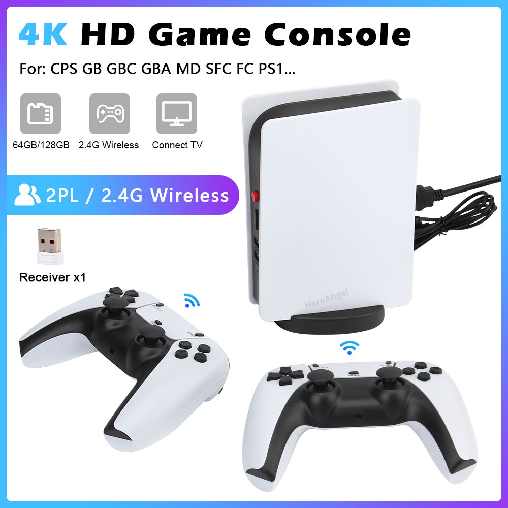 4K Retro M5 Video Game Console TV-Box – Built-in 20,000 Retro Games, Two Wireless Controllers, 64GB/128GB Memory, HDMI, CPS, PS1, GBA Support Image