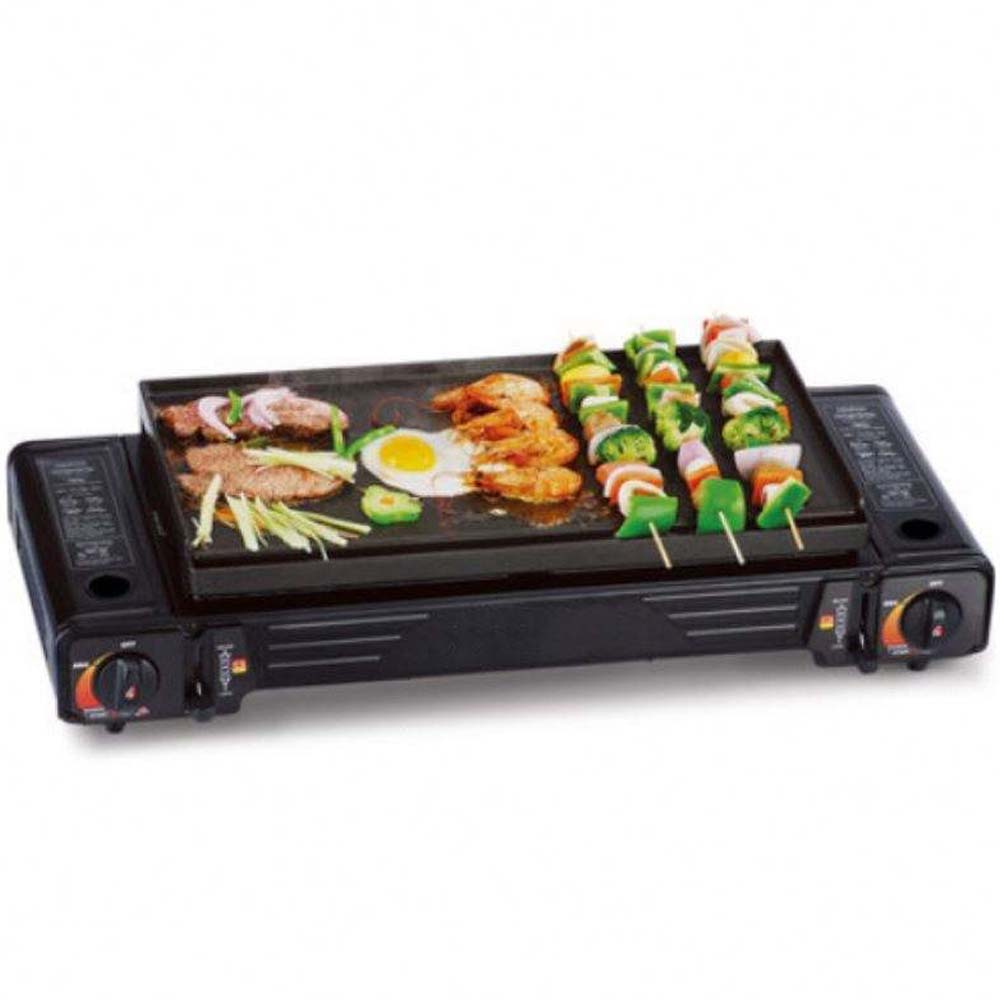 Portable Double Burner Card Stove. Windproof butane camp stove with 3-second ignition for fast outdoor cooking. Compact design. Image