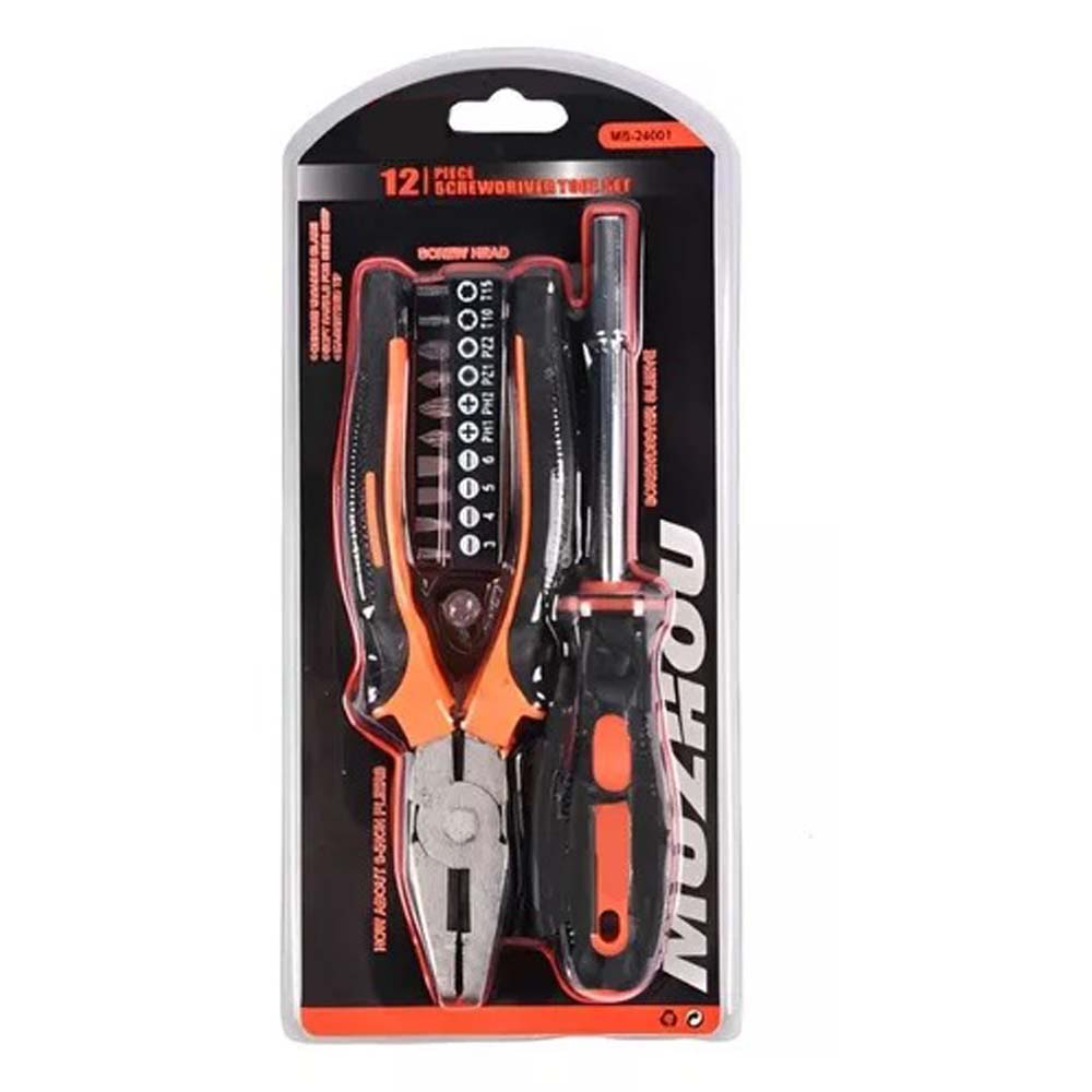 12-Piece Tool Kit | Compact Screwdriver Tool Set with Pliers, Wrenches, and Bits | Versatile DIY Maintenance Set for Home, Car, and Office Image