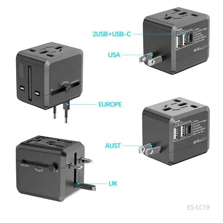 USB International Travel Adapter with Type-C to USB 3.1 Adapter – Universal Travel Adapter with Dual USB Ports, Compatible Worldwide for Smartphones, Tablets, and Laptops Image