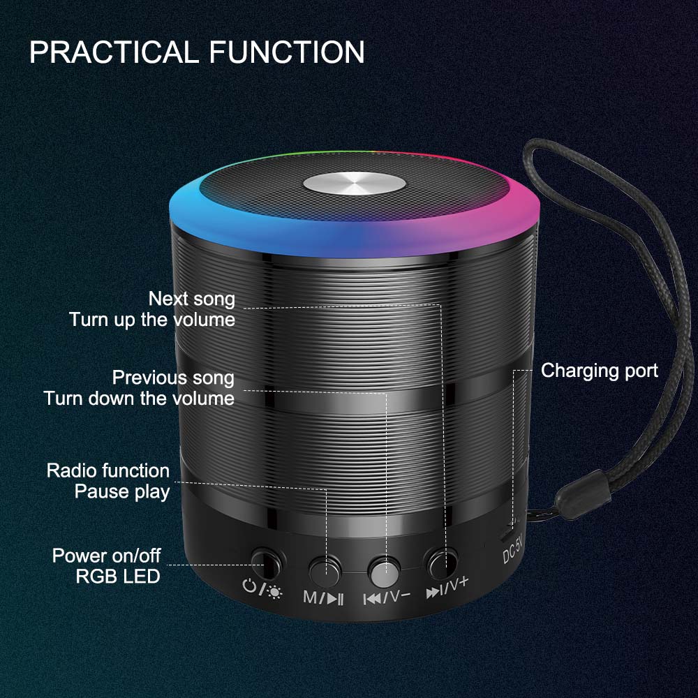 Portable Bluetooth Speaker & Radio. Mini wireless subwoofer for powerful outdoor sound with FM radio functionality. (Multi- Colour) Image