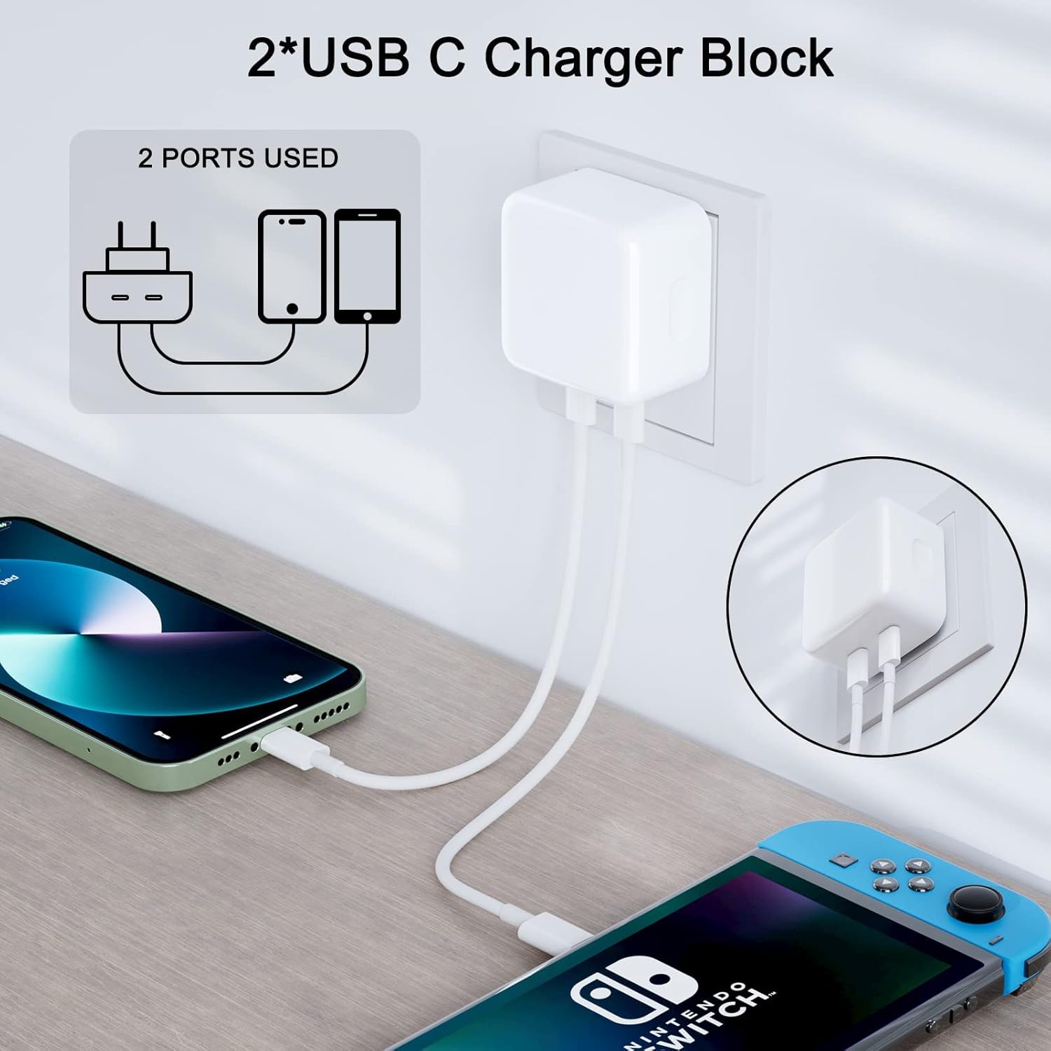 35W Dual USB-C PD Fast Charger - Foldable Compact Wall Adapter Compitable for iPhone 12-14, iPad, Samsung Galaxy, Huawei, Xiaomi & More Image