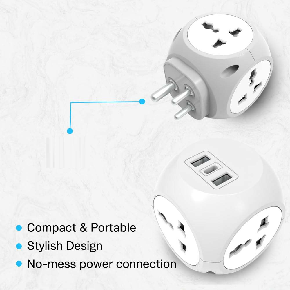 7-in-1 Multi Plug Extension Adapter - 4 Way Cordless Wall Extender with PD Fast Charging, Universal AC Outlets for Home/Office/Travel 100-250V Image