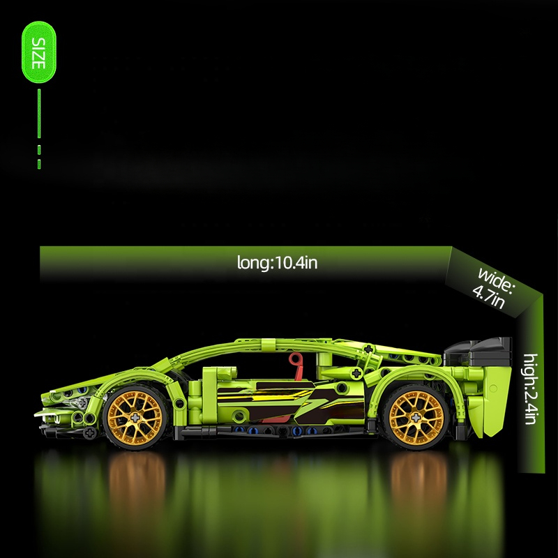 Come Alive Tech Sport Racing Car Building Set. 439-piece green DIY bricks with pull-back function for kids. STEM construction toy. Image