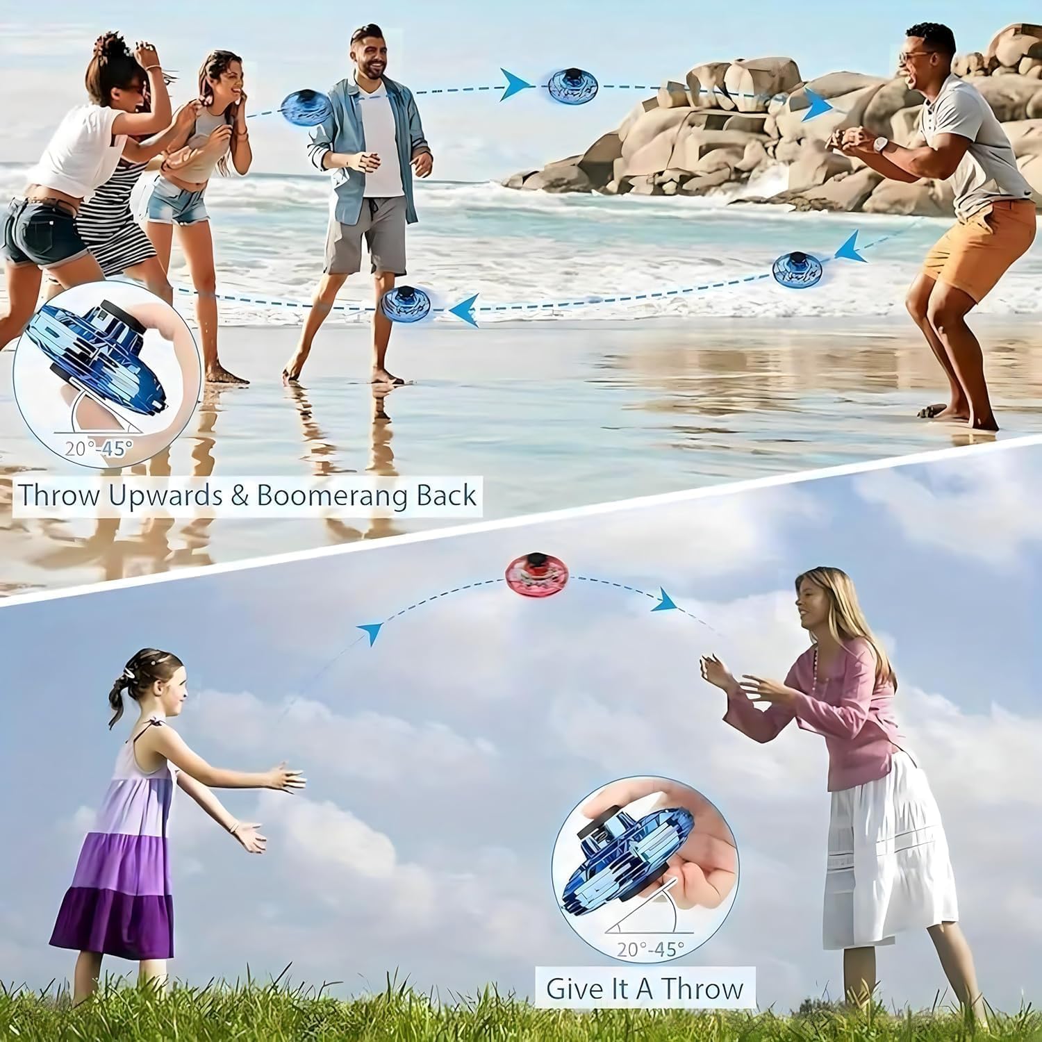 UFO Hand Controlled Mini Drone LED flying fidget spinner with 360° rotation. USB rechargeable toy for boys & girls. Image