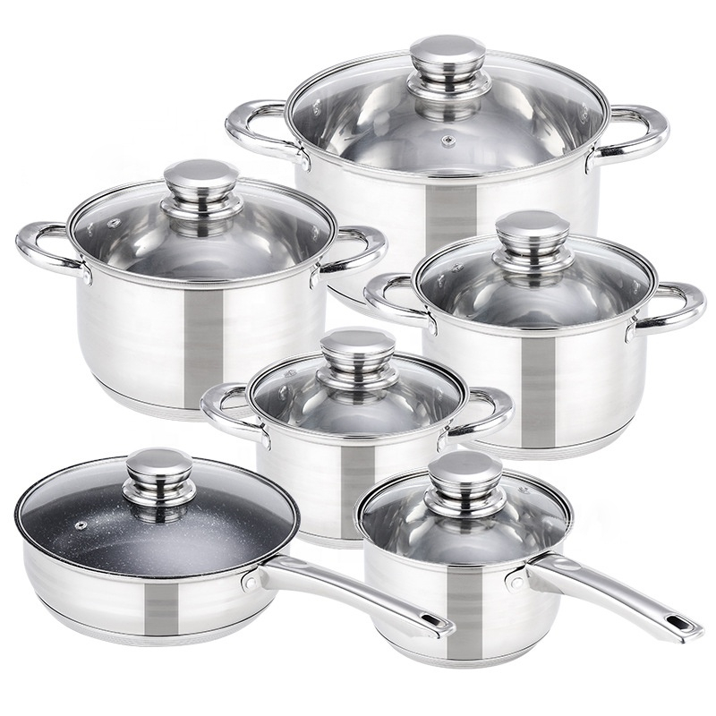 12-Piece Stainless Steel Cookware Set - Induction Compatible, Modern Design for Gas, Electric, Ceramic Stoves Image