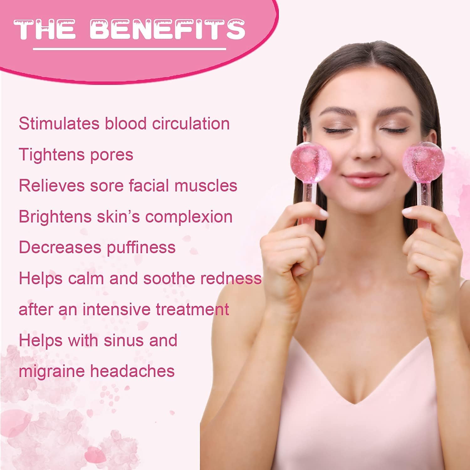 2-Pcs Facial Ice Globes. Cryo roller balls to reduce puffiness, dark circles & wrinkles. Cold therapy facial massager. Image