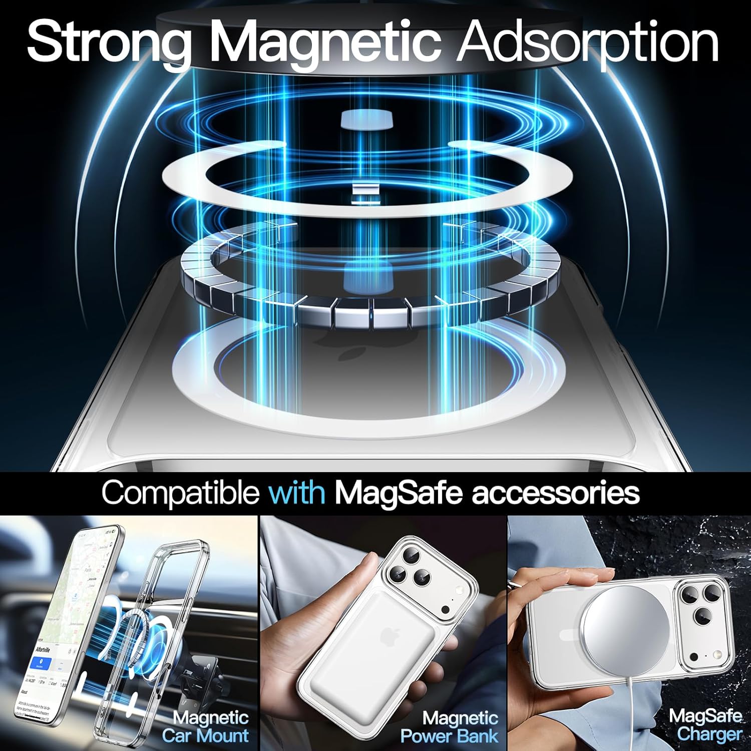 Magnetic Case for iPhone 17 Pro 6.3" - MagSafe Compatible, Shockproof Clear Bumper Cover, Anti-Scratch Back Protection Image