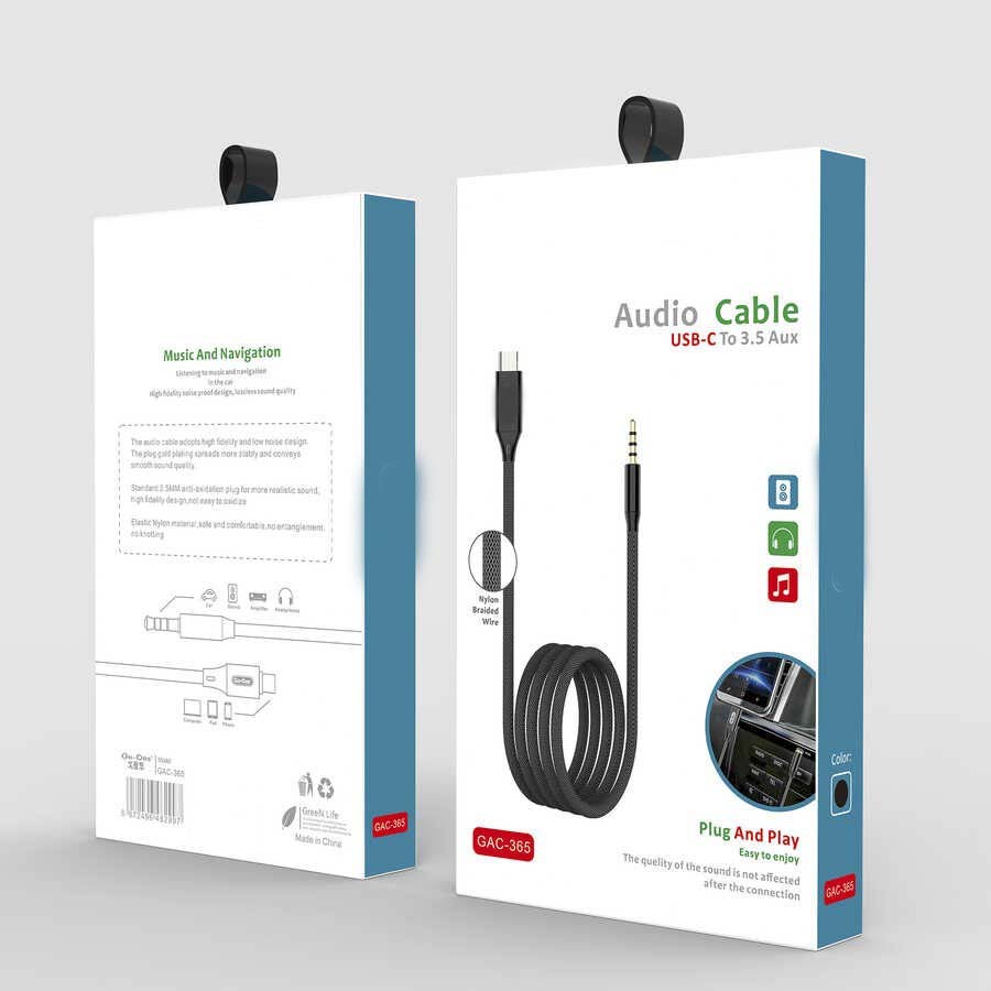 GAC-365 Type-C to 3.5mm Aux Audio Cable – 100cm Plug & Play Audio Cable with Sturdy Nylon Braid for MP3, CD, Phone, Computer, and Sound Systems Image