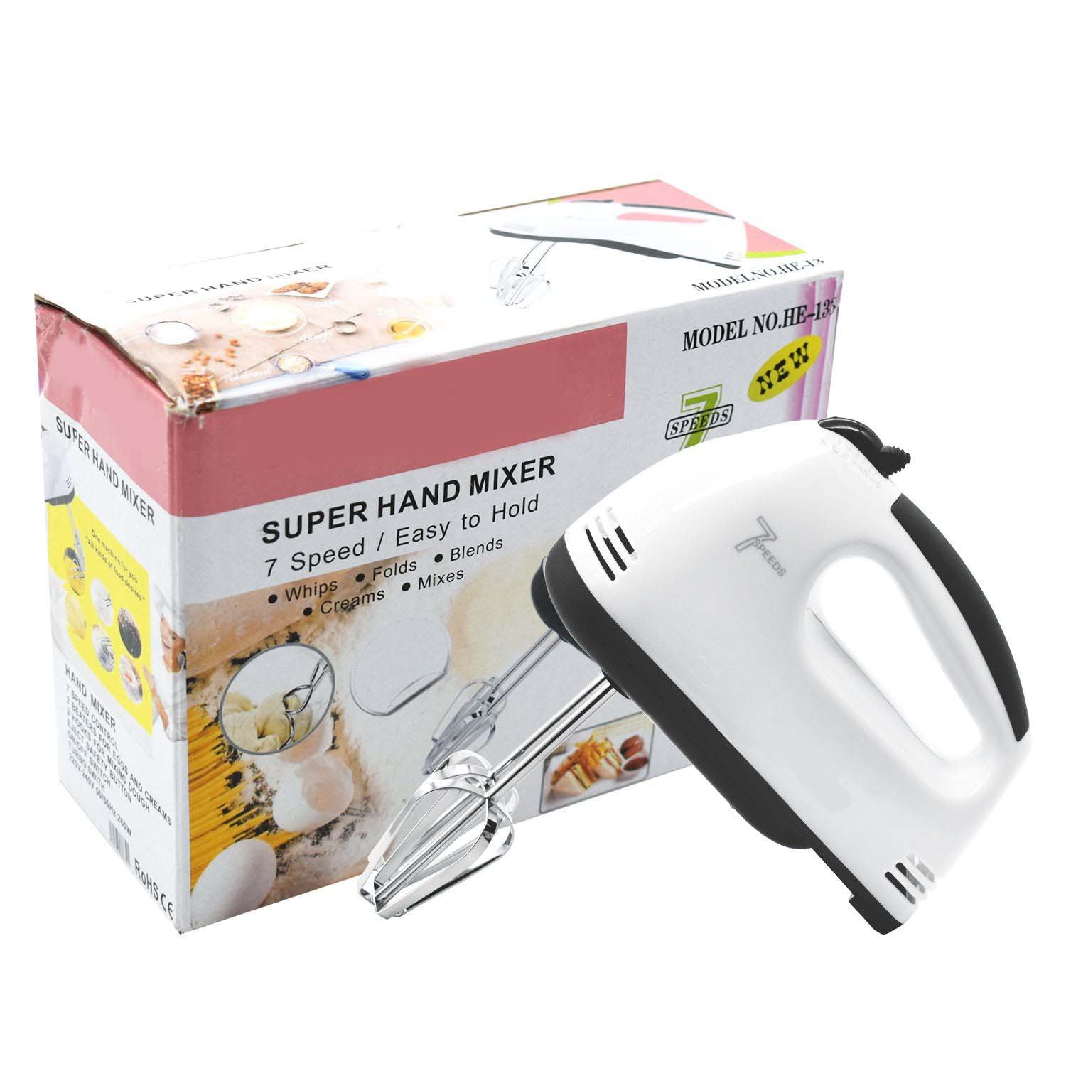 Compact Hand Electric Mixer / Blender for Whipping & Mixing with Attachments | 7-Speed Kitchen Hand Mixer with Stainless Steel Beaters & Dough Hooks | Lightweight, Easy-to-Use Mixer for Baking, Whisking, Beating, & Kneading | Ergonomic Design with Eject Knob & Slim Grip for Convenient Use Image