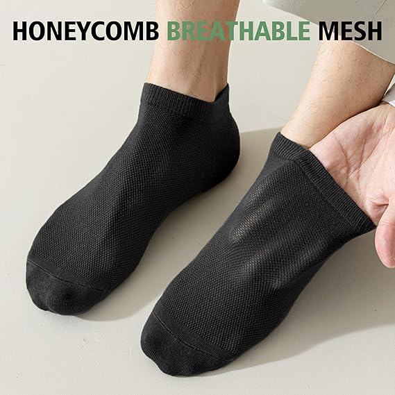 10 Pairs Men's Breathable Cotton Ankle Socks - Ultra Lightweight & Comfortable for All Seasons (Black) Image