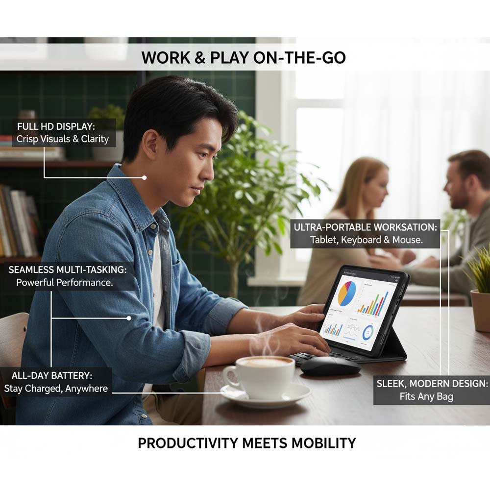 Tab 91 10.1-inch Android Tablet. Octa-core processor, 8MP+13MP cameras, 5000mAh battery & Android 15 for smooth performance. Image