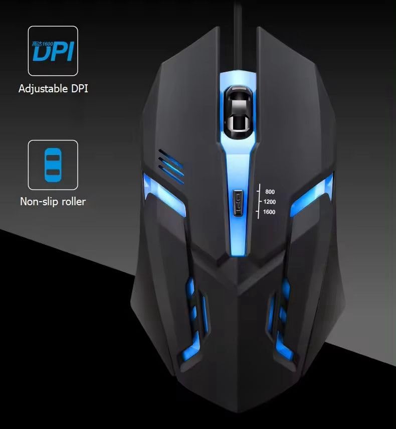 Wired Gaming Mouse with RGB Lights - Adjustable DPI & Ergonomic Design | Braided Cable, Metal Bottom & 4 Programmable Buttons | High-Precision Optical Mouse for Laptop & Computer Gaming | Durable 125cm USB Cable for Seamless Connection | Ideal for Gamers & Professionals | Sleek, Lightweight Gaming Mouse for Enhanced Control & Comfort Image