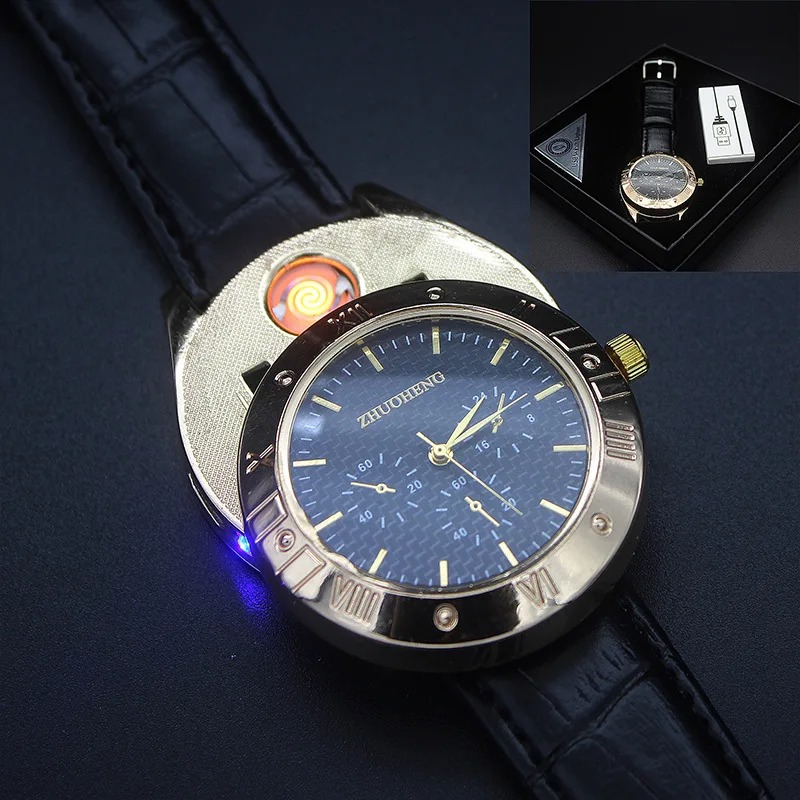 Cigarette Lighter Watch | Casual USB Charging Lighter with Heating Wire for Men (Golden) Image