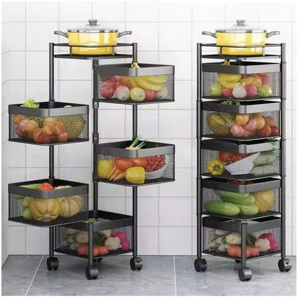 5-Layer Mobile Storage Solution | Rotatable Baskets with Wheels | Elegant Black | 92cm Image