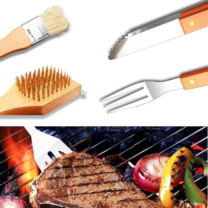 BBQ Tool Set 18-Piece | Stainless Steel with Wooden Handles | Ideal Christmas or Birthday Gift for Men, Dad, and Women Image