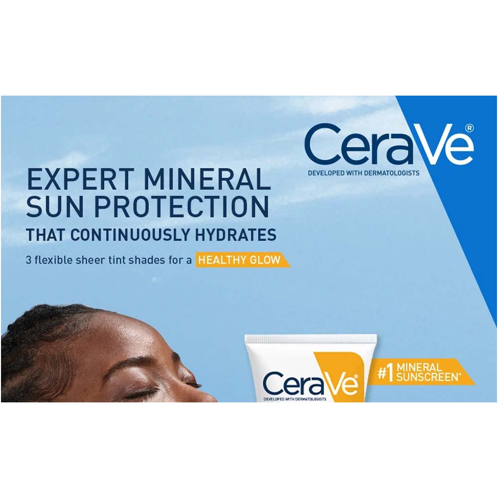 CeraVe Hydrating Mineral Sunscreen Face Lotion SPF 30 with Sheer Tint – 100% Mineral Filter, Broad Spectrum Protection & Healthy Glow Finish Image
