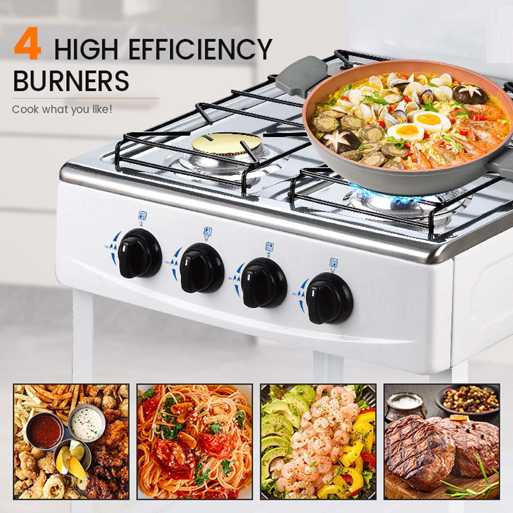 4-Burner Stainless Steel Gas Stove - Self-Ignition, Perfect for Home & Camping, Durable & Efficient White Design Image