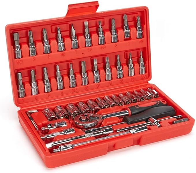 Heavy Duty Hand Tool Storage Box | Portable 46-Piece Auto Car Repair Kit with Ratchet Socket Wrench Set Image