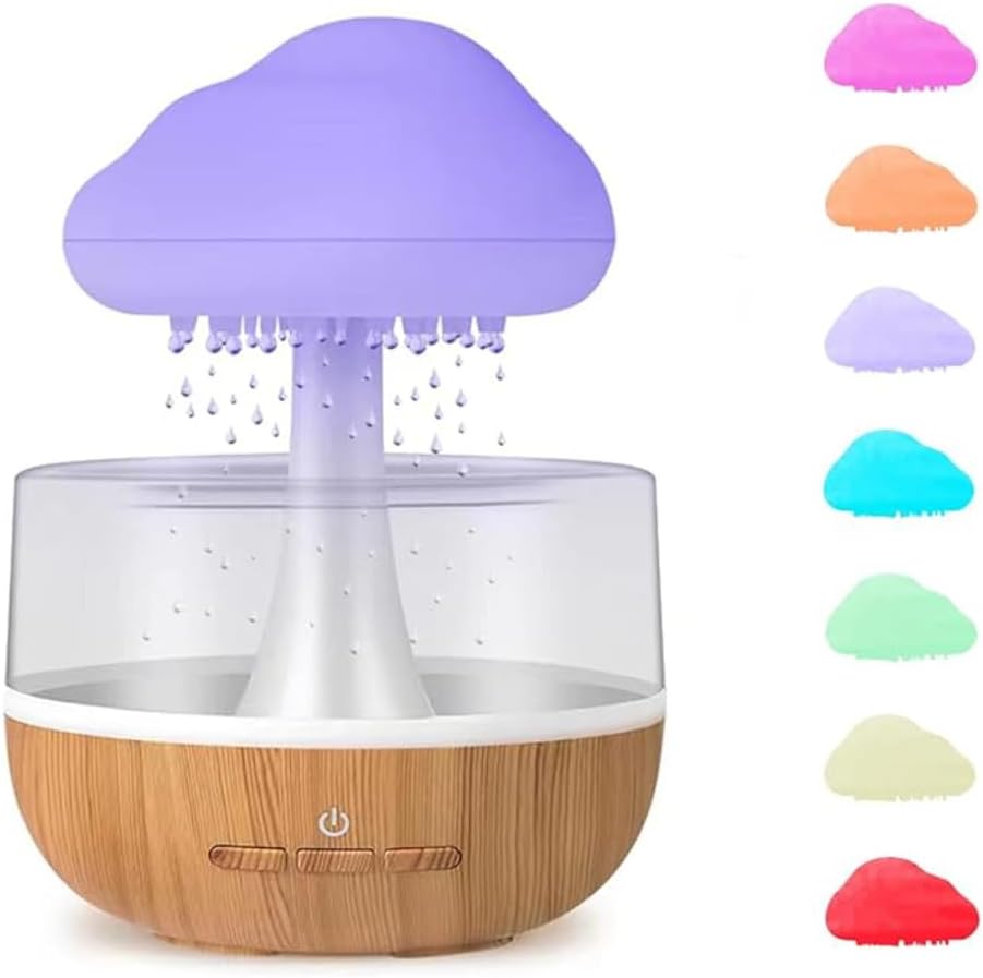 Rain Cloud Night Light Aromatherapy Humidifier Essential Oil Diffuser | 380ML 7-Color Night Light with 3 Power Levels, Water Drop Sound, Cold Fog for Sleep, Relaxation, Yoga, Bedroom, Home, Office (Multicolor) Image