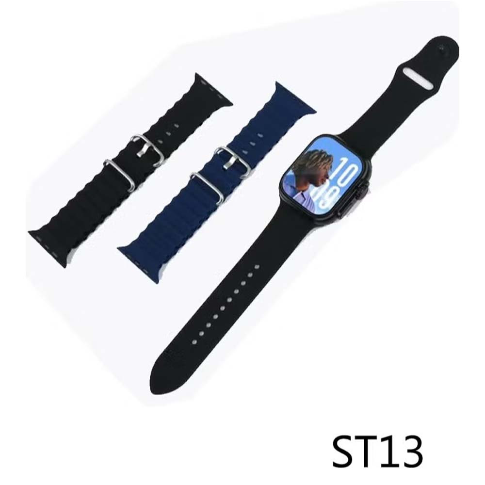 ST13 Smart Watch: 2.2" full-screen display, 4G SIM support, 3 straps & wireless charger. Unisex black design for ladies & gents. Image