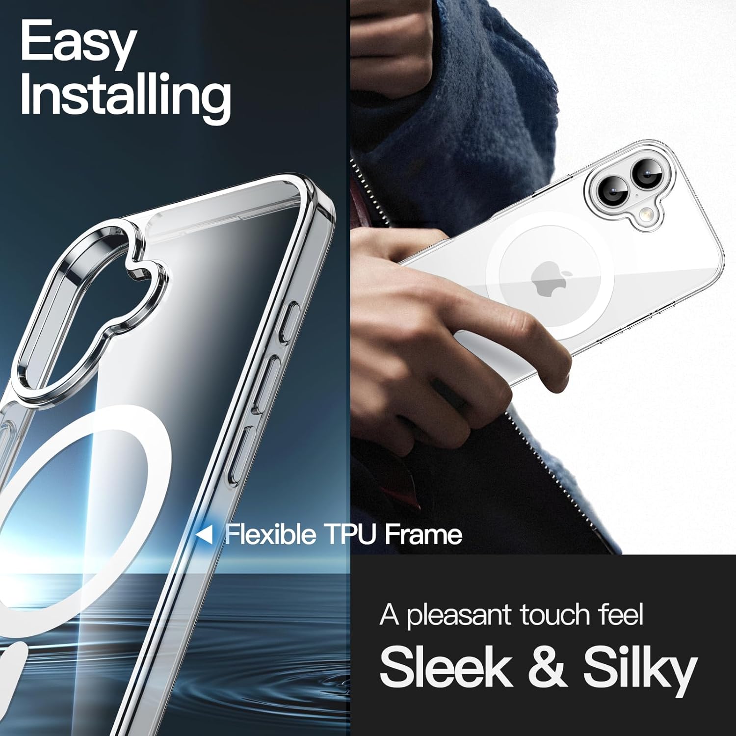 Magnetic Case for iPhone 17 6.3" - MagSafe Compatible, Shockproof Bumper, Anti-Scratch Clear Back (Transparent Design) Image