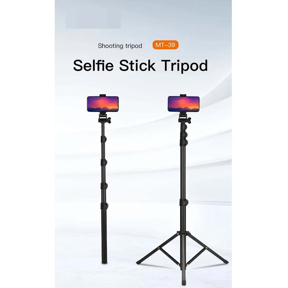 MT-39 2-in-1 Portable Tripod & Selfie Stick, Aluminum Foldable Stand with Adjustable Height, Lightweight Travel-Friendly for Smartphones & Cameras Image