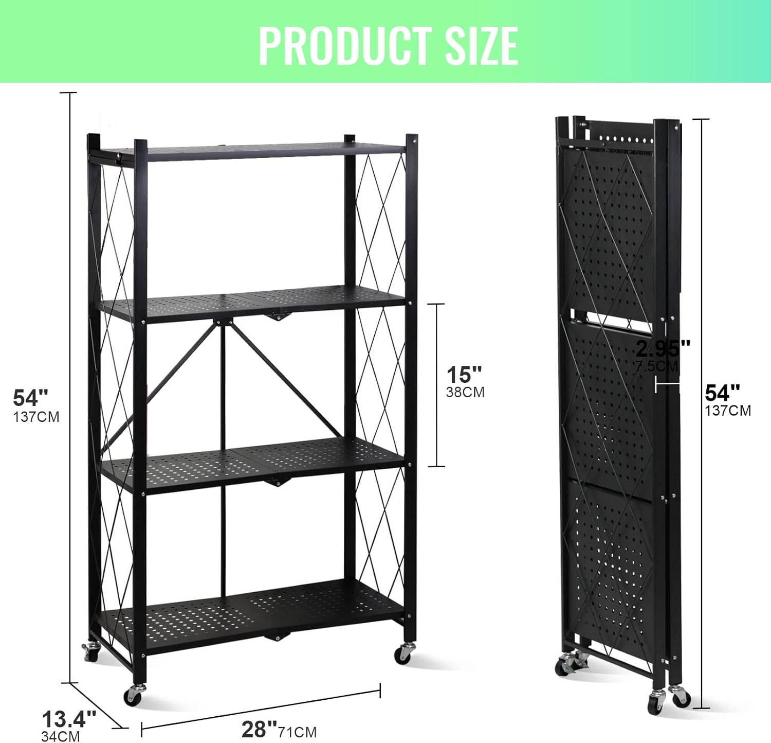 4-Layer White Mobile Folding Kitchen Storage Rack – No-Installation, Thickened Multi-Purpose Shelf (Black) Image