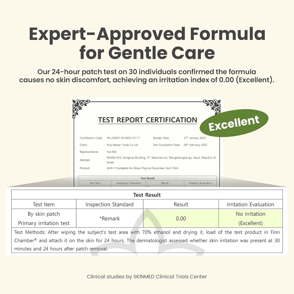 AXIS-Y No-Stress Physical Sunscreen V3. SPF 50 mineral sunblock with Niacinamide for sensitive, acne-prone skin. Vegan Korean skincare. Image