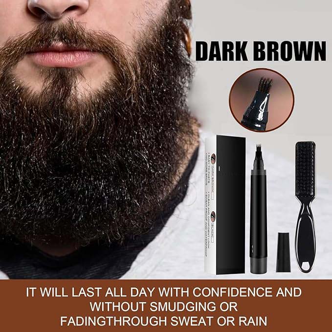 Waterproof Beard Filler Pen Kit - Contoured Beard Pen with Brush, Long-Lasting, Sweatproof Beard Pencil for Patchy Beard, Natural Look, Quick and Easy Grooming Solution Image