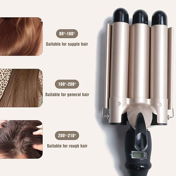3-Barrel Ceramic Hair Curler Wand – Waver Curling Iron with LCD Display and 14 Adjustable Temperatures (80-210°C) Image
