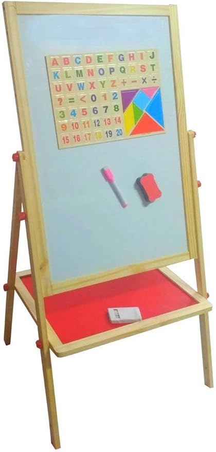 Kids Writing Board | Portable Double-Sided Wooden Easel with Whiteboard & Chalkboard | Height Adjustable Drawing Stand for Learning Image