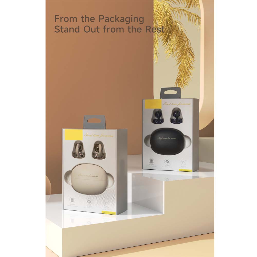 U-20 Open Ear Ring Headphones - Bluetooth 5.4 Clip-On OWS Earphones, 30H Battery, Noise-Cancelling, 4.9g Lightweight (White) Image