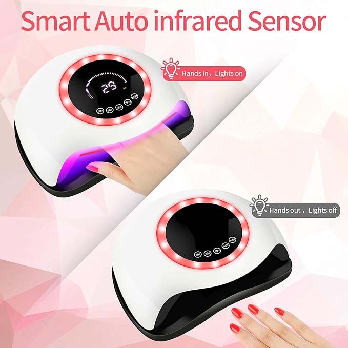 UV LED 168W Nail Lamp - Professional Nail Dryer with 42 LEDs for Gel Nail Polish, Fast Curing Nail Light with 4 Timer Settings, Colorful LED Ring & Smart Sensor, Perfect for Salon and Home Use Image