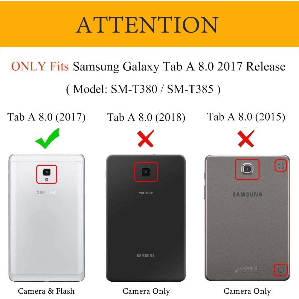 360° Rotating PU Leather Cover Compitable for Galaxy Tab A 8.0" 2017 Case - w/Auto Wake/Sleep for SM-T380/T385 (Multi) Image