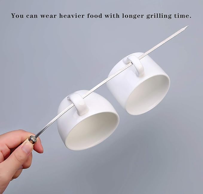 6 Pcs Kebab Skewers | Barbecue Skewers with Wooden Handle | Reusable Stainless Steel Metal BBQ Kabab Sticks Image