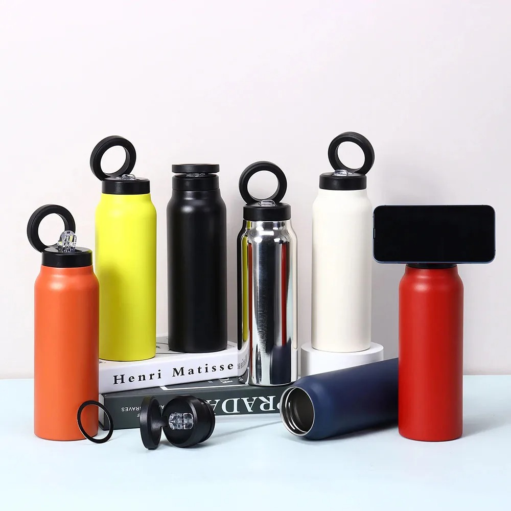 Stainless Steel Magnetic Vacuum Flask | Sports Water Bottle & Mobile Phone Holder | Portable Outdoor Thermal Insulation Cup Image