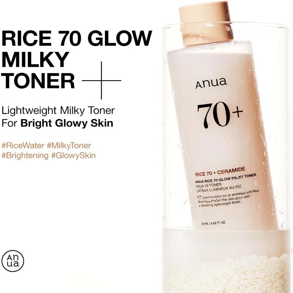 ANUA Rice 70 Grow Milky Toner 250ml - Korean Moisturizing Lotion for Brightening, Hydration & Smooth Skin Tone Image